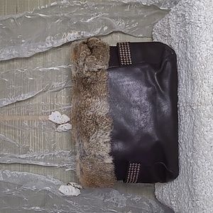 Diane Gail leather purse with rabbit fur trim